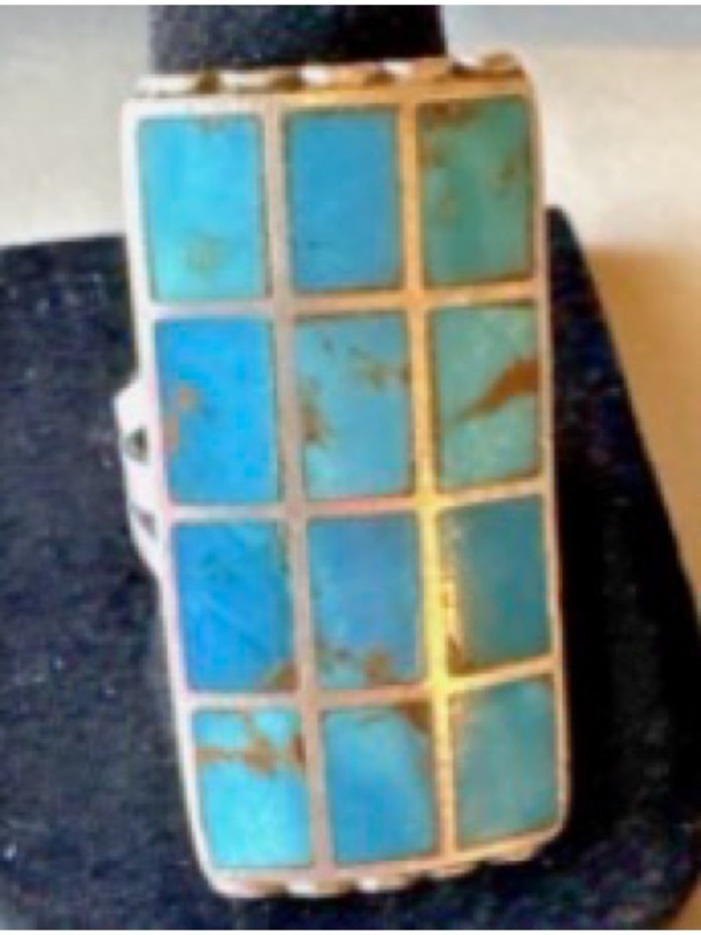 Turquoise Inlay Sterling-Style Ring size 8 - Picture 2 of 12